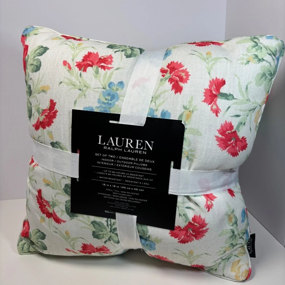 New‎ Lauren Ralph Lauren Indoor Outdoor Set of 2 Floral Print  Pillows